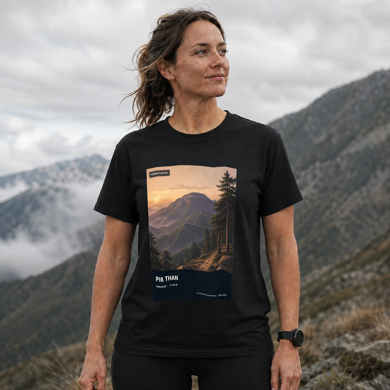 Black Pir Than T-shirt front with mountain artwork
