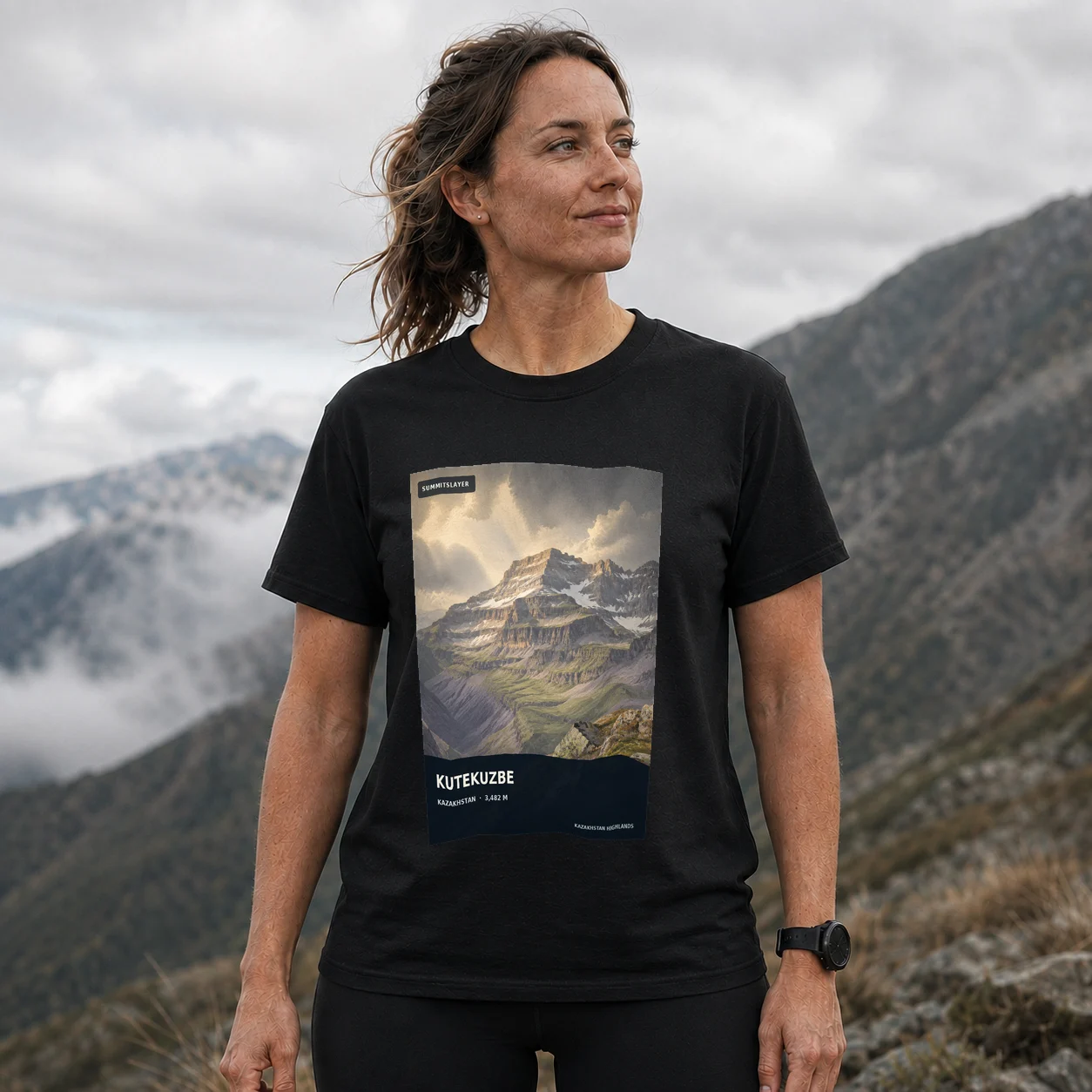 Black Gora Kutekuzbe T-shirt front with mountain artwork