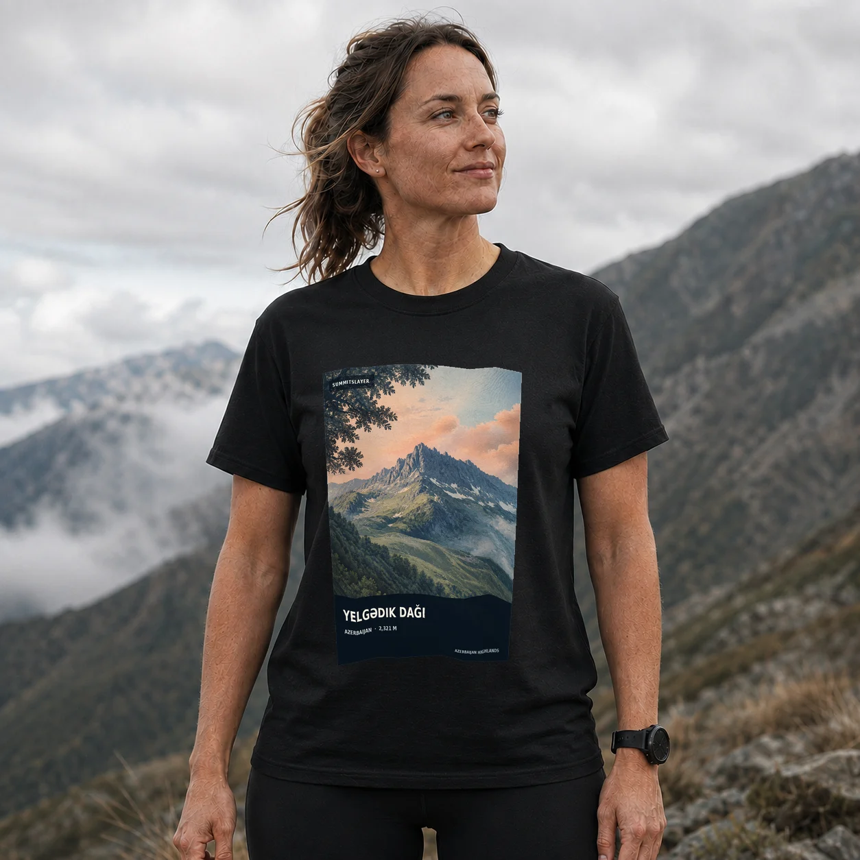 Black Yelgədik Dağı T-shirt front with mountain artwork