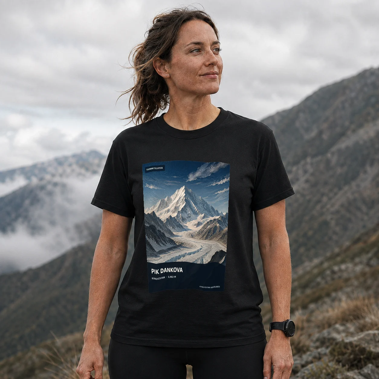 Black Pik Dankova T-shirt front with mountain artwork