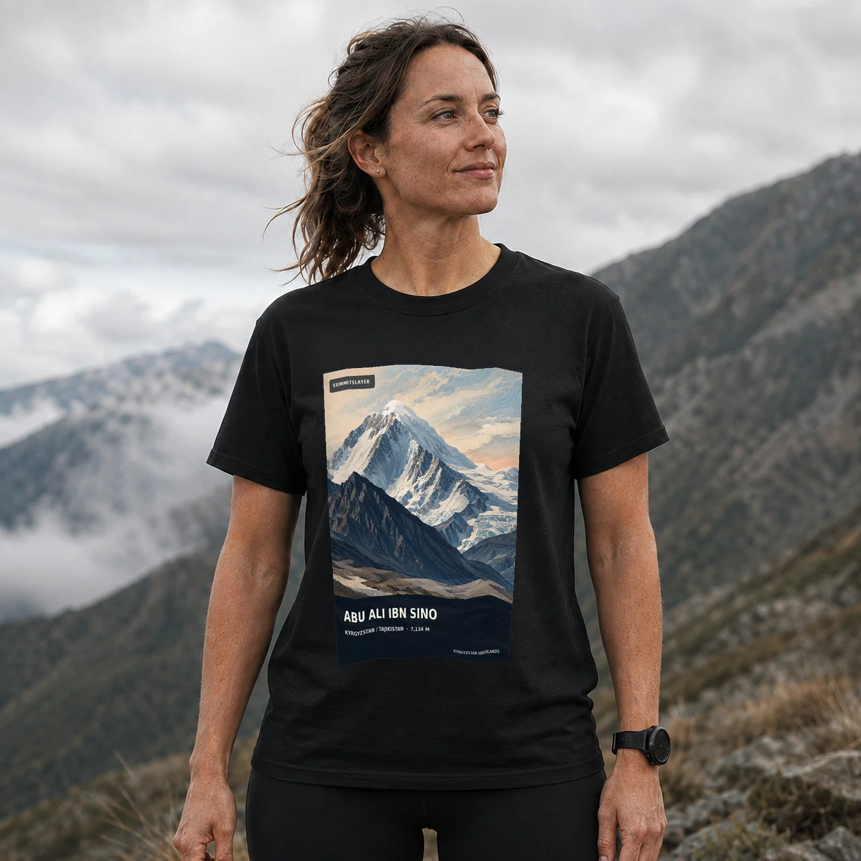 Black Lenin Atyndagy Choku T-shirt front with mountain artwork