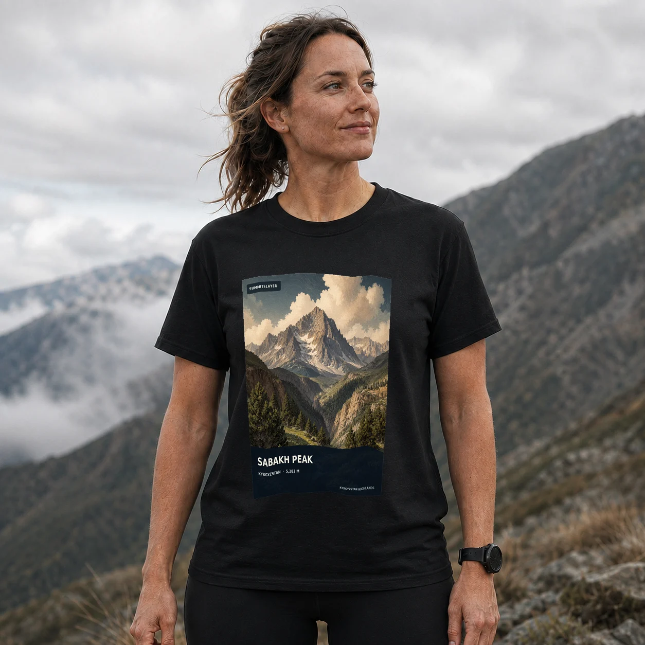 Black Pik Sabakh T-shirt front with mountain artwork