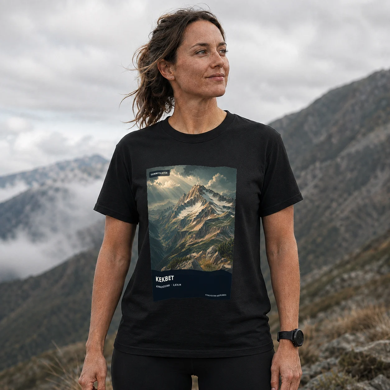 Black Gora Kekbet T-shirt front with mountain artwork