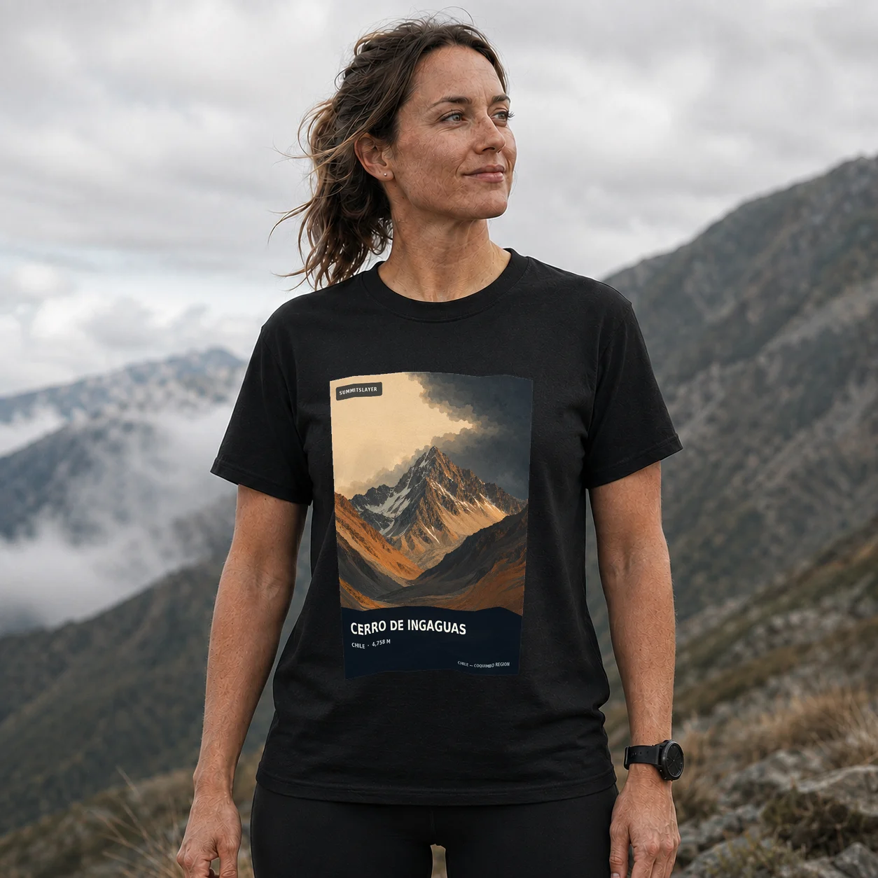 Black Cerro Ingaguas T-shirt front with mountain artwork