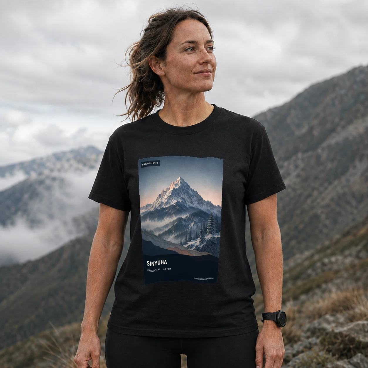 Black Gora Sinyukha T-shirt front with mountain artwork