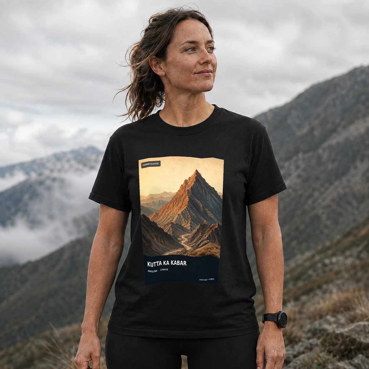 Black Kutta ka Kabar T-shirt front with mountain artwork