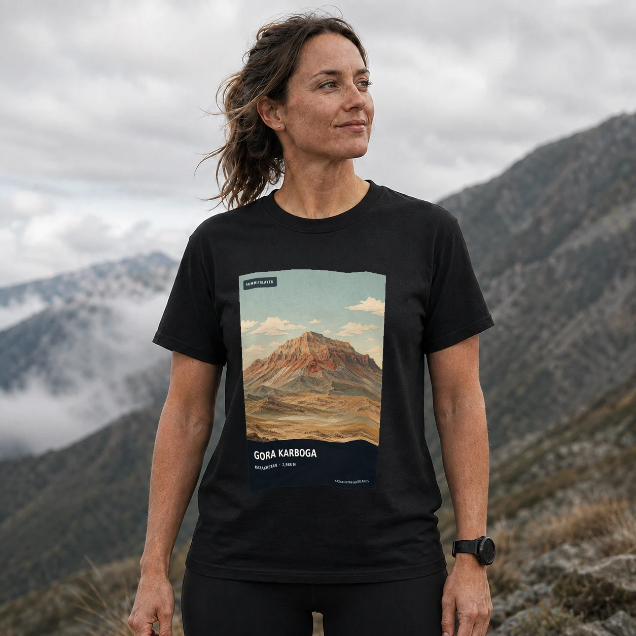 Black Gora Karboga T-shirt front with mountain artwork