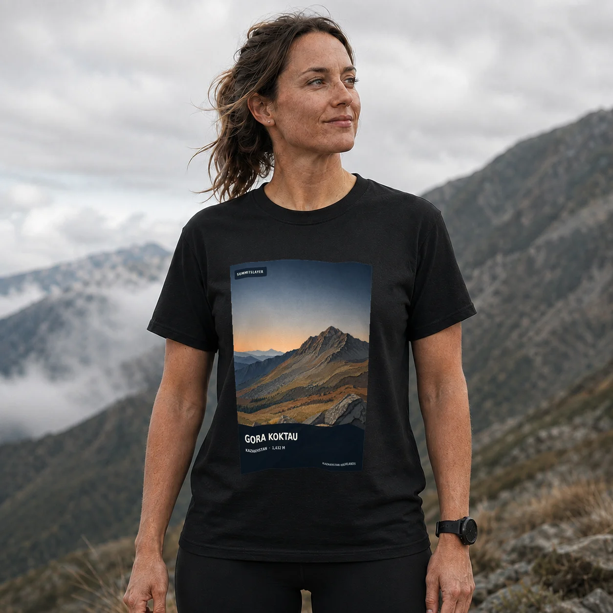 Black Gora Koktau T-shirt front with mountain artwork