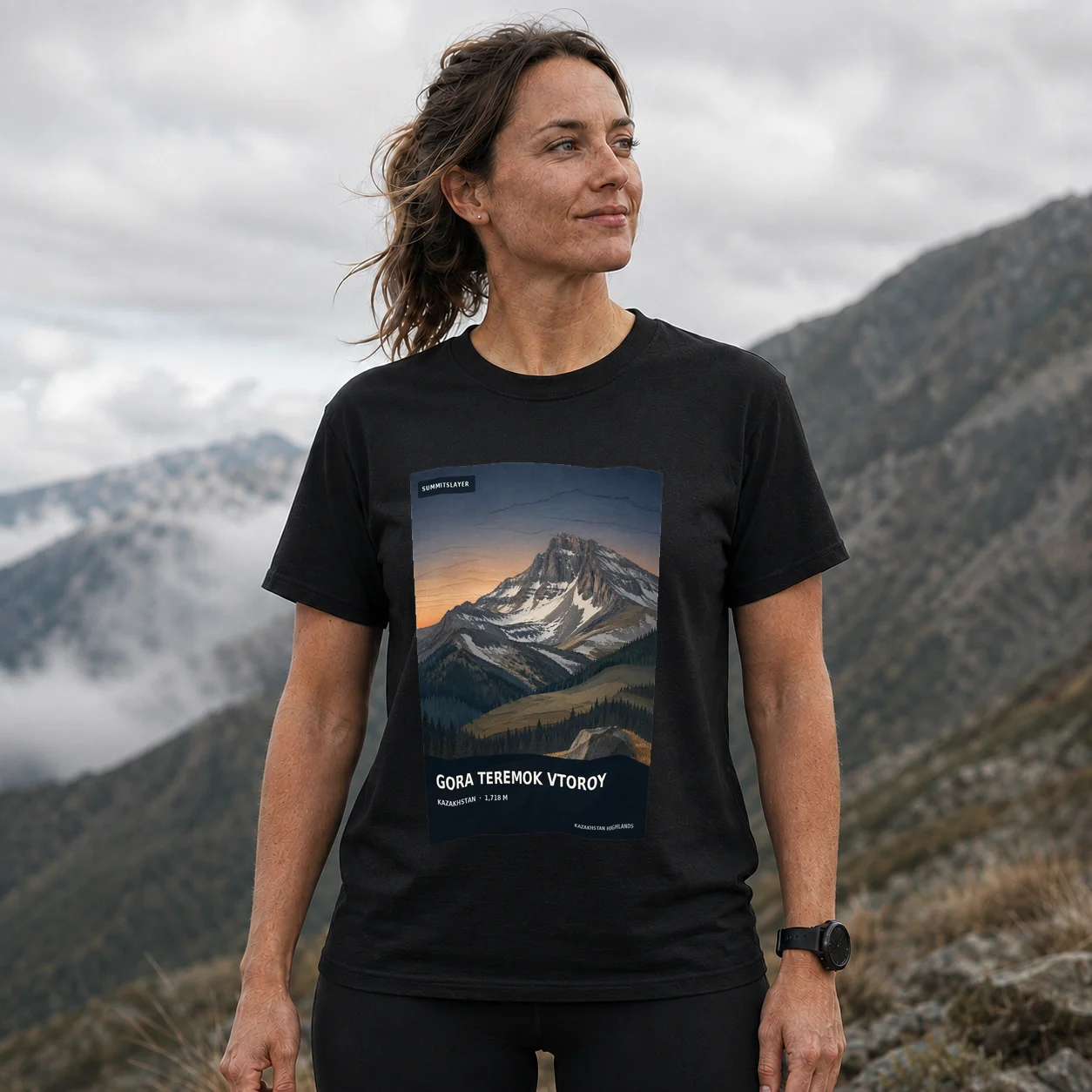 Black Gora Teremok Vtoroy T-shirt front with mountain artwork