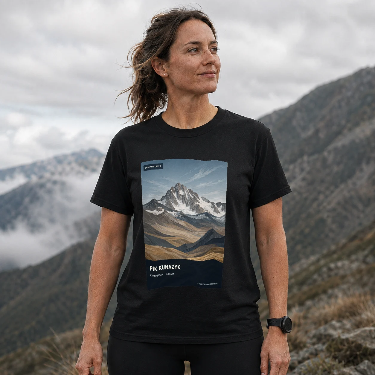 Black Pik Kunazyk T-shirt front with mountain artwork