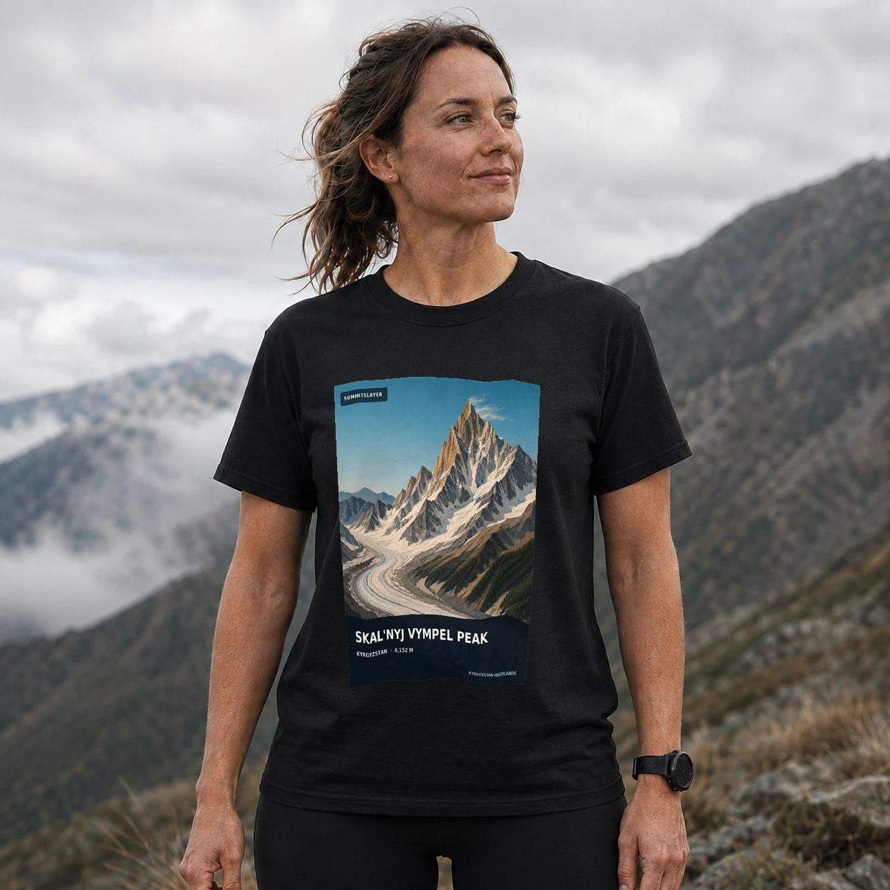 Black Skal'nyj vympel peak T-shirt front with mountain artwork