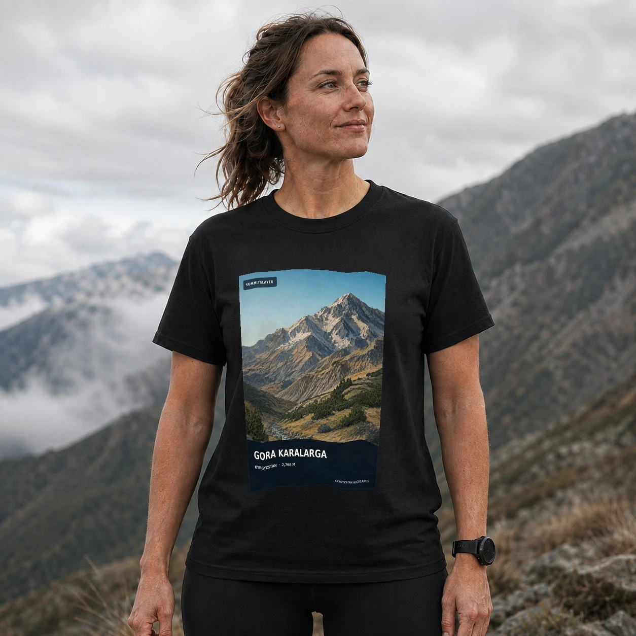 Black Gora Karalarga T-shirt front with mountain artwork