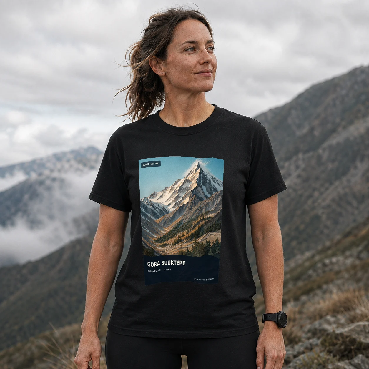 Black Gora Suuktepe T-shirt front with mountain artwork
