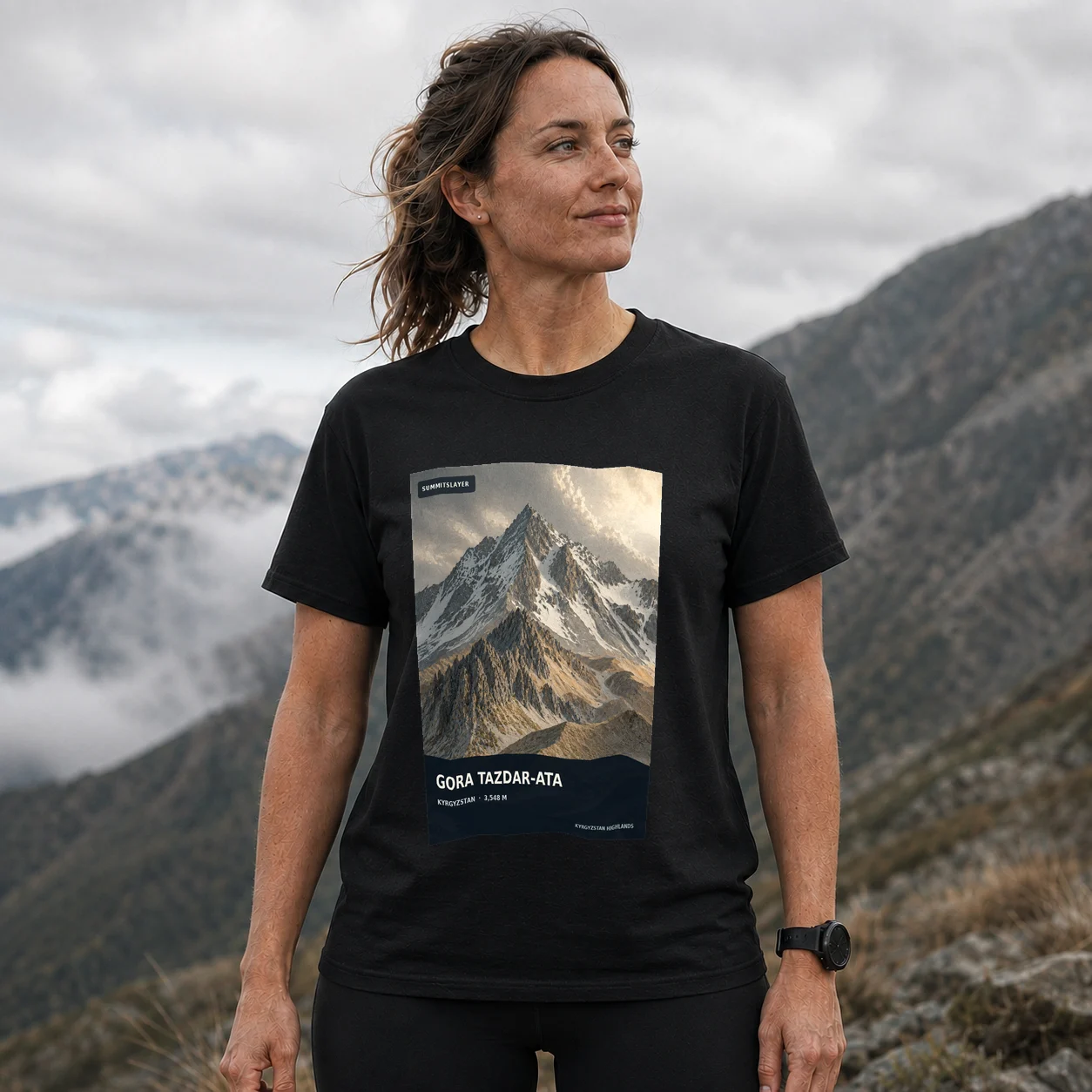 Black Gora Tazdar-Ata T-shirt front with mountain artwork